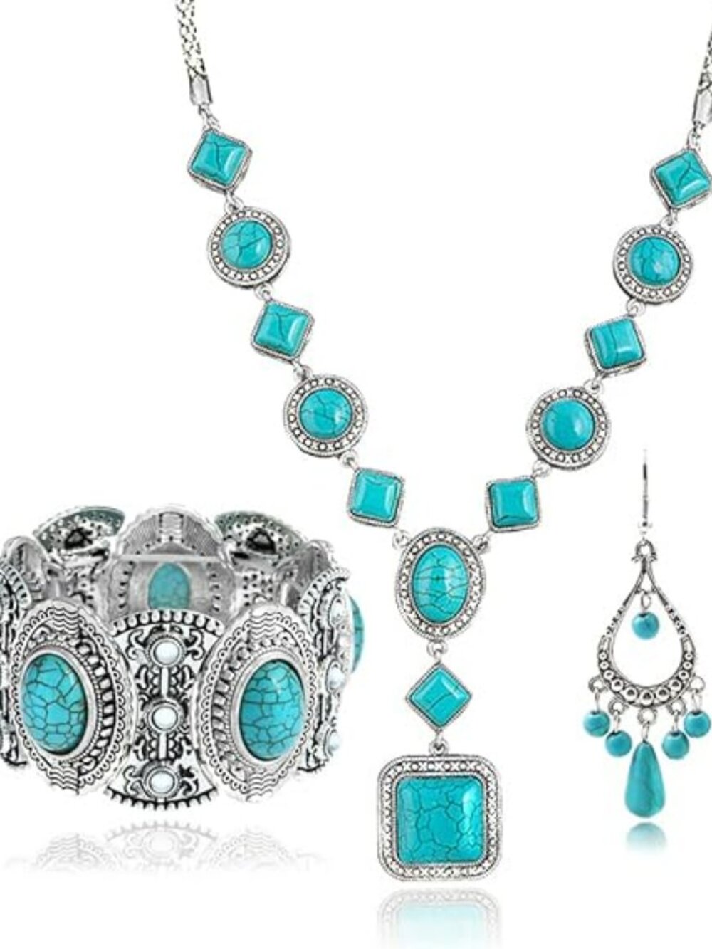 Bohemian Turquoise Necklace Set 3 Pieces Necklace Earrings and Bracelet